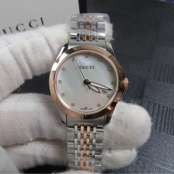 Gucci Women's YA126513 Gucci timeless Steel and Yellow PVD White Dial Watch - Picture 7 of 7